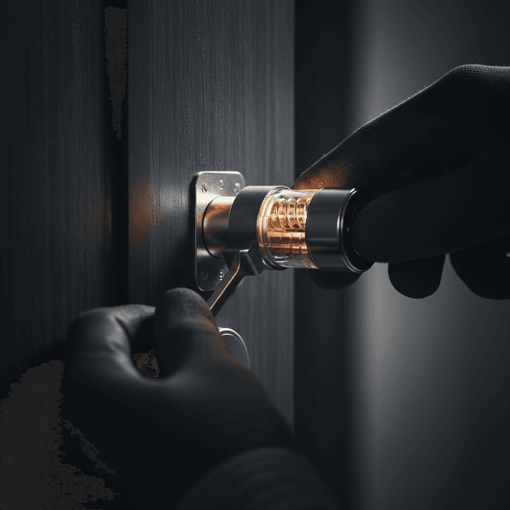 Locksmith installing high-security anti-snap cylinder in door lock